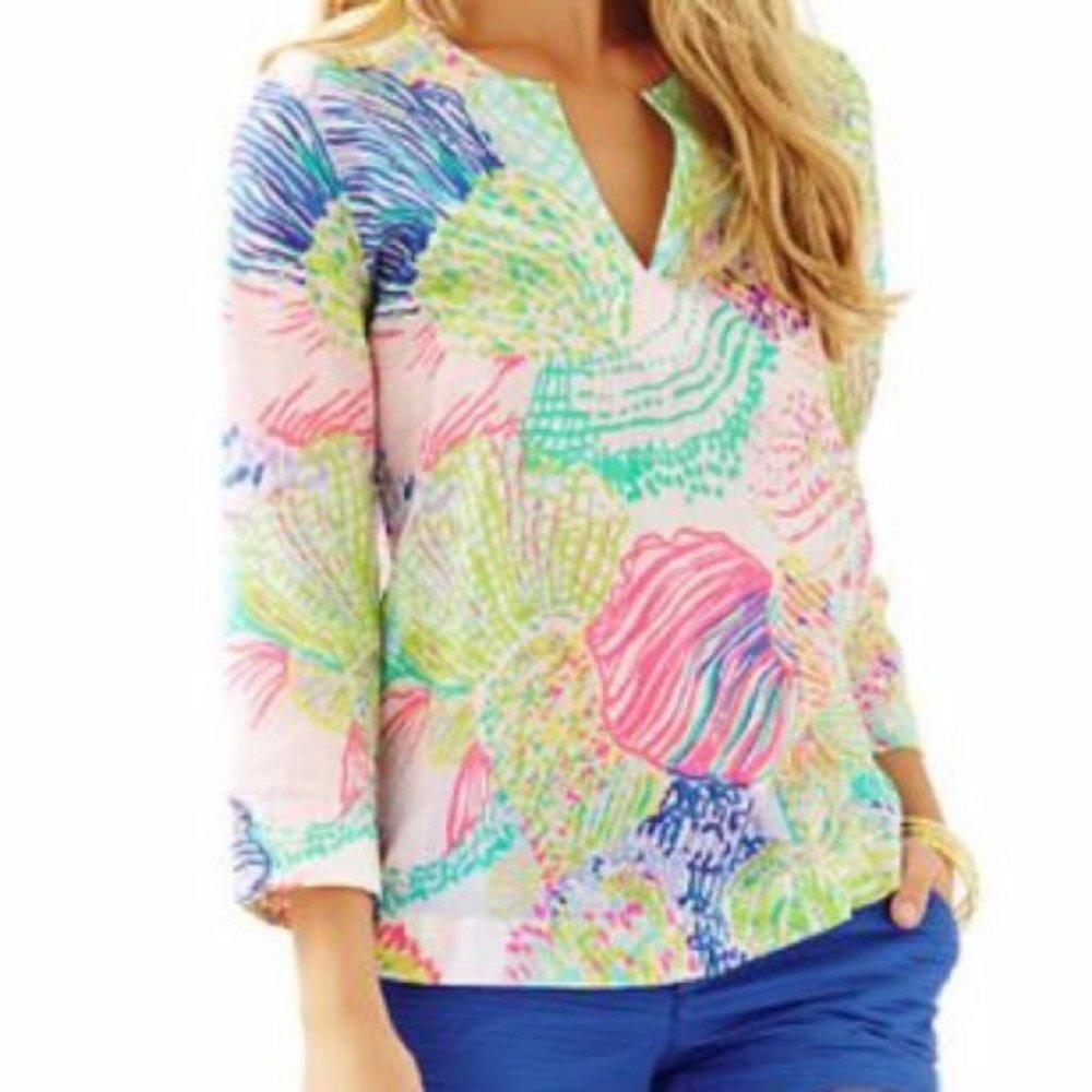 Lilly Pulitzer Amelia Island Roar Of Seas Colorful Tunic Top S